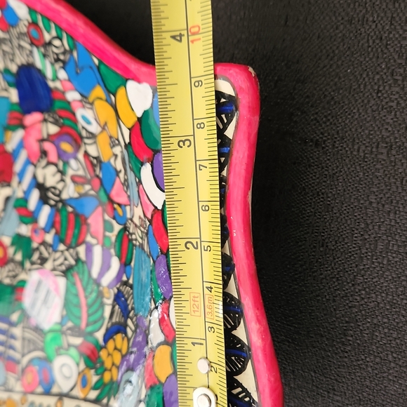 VINTAGE BEAUTIFUL COLORFUL MEXICAN FOLK ART WALL HANGING PLATE. - Picture 7 of 11